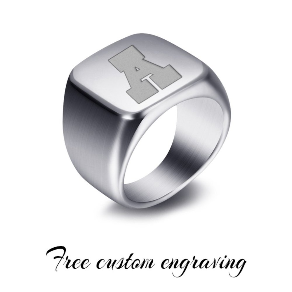 Retro initials SIGNET Ring for men bulky heavy stamp Stainless Steel.
